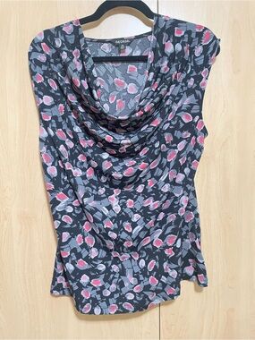 George Black Cowl Neck Camisole with Pink & Gray Floral Brushstrokes
